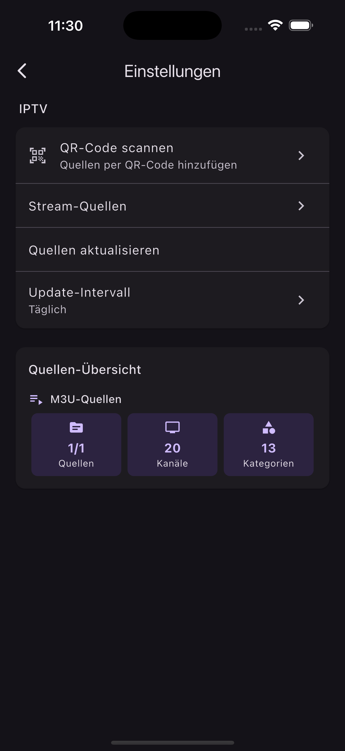 TeleView app screenshot showing channel list